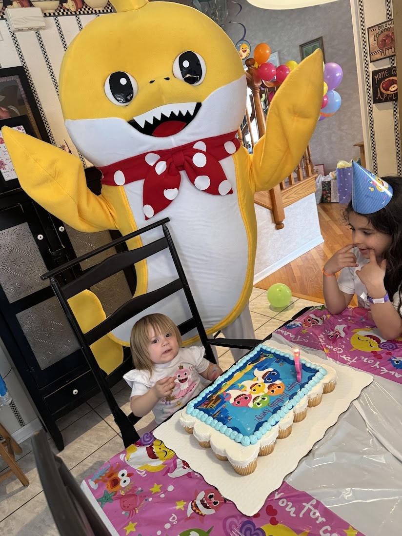 Baby Shark mascot character for birthday parties in Orange County