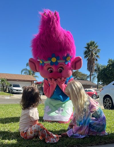 Poppy Trolls character at birthday party in Orange County